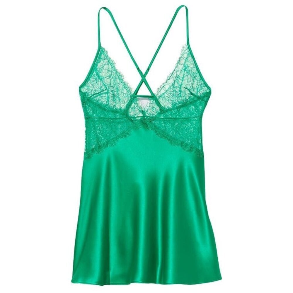 New! Victoria's Secret Emerald Green Deep V-Neck Lace Nightgown Size XS 51998